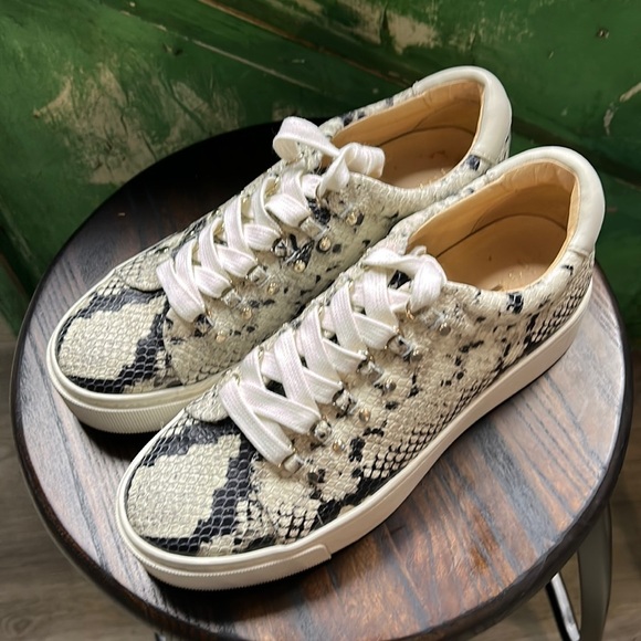 Joie Handan Snakeskin-Embossed Leather Platform Lace-Up Sneakers EU 39.5 US 9.5 - Picture 1 of 5